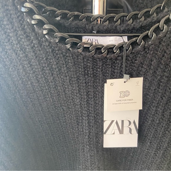 🔖 S ZARA Knit Sweater Chain Collar Black Crop Sweater - Picture 8 of 11